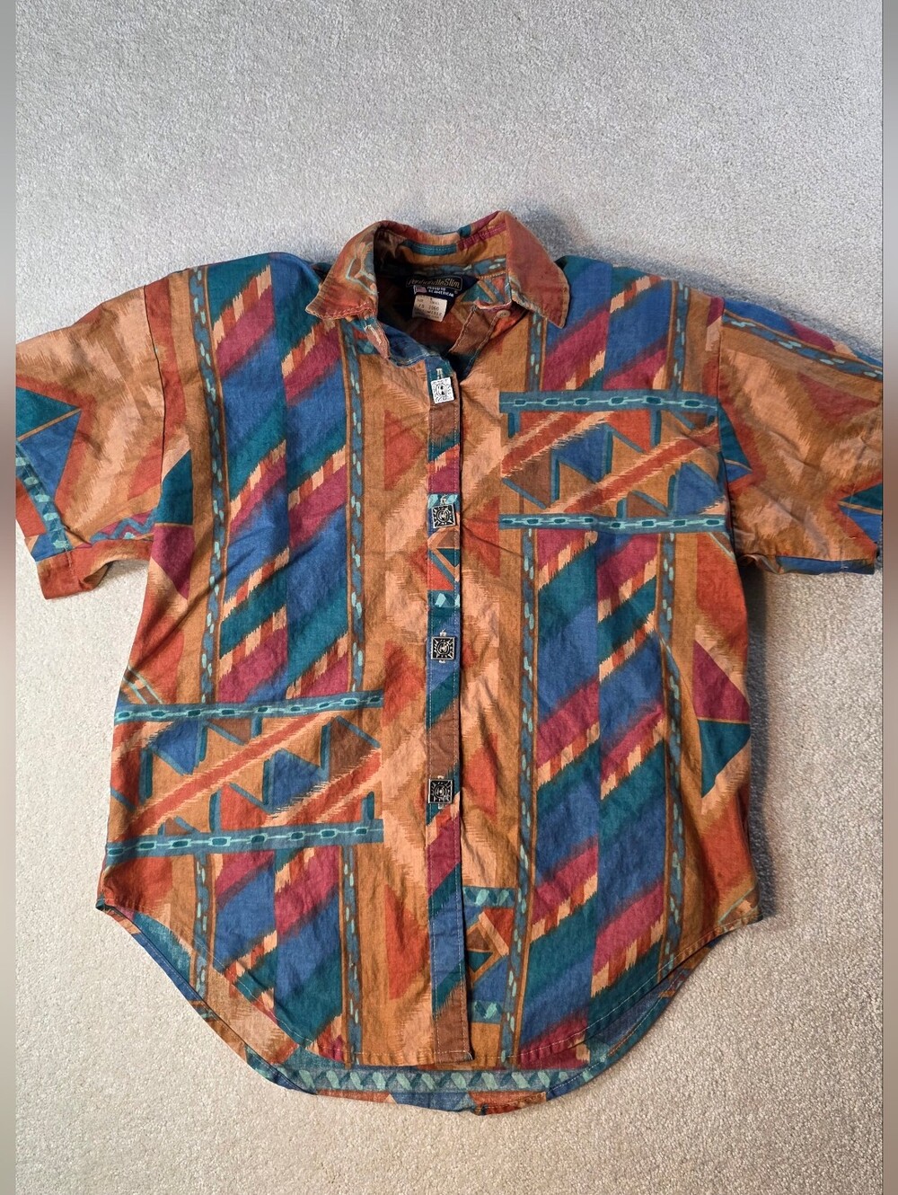 Vintage Panhandle Slim Geometric Short Sleeve Button Up Western Womens S